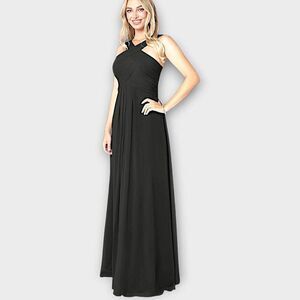 Azazie Kaleigh Womens Dress Sz‎  Small Black ALine Chiffon Maxi Gown Wedding